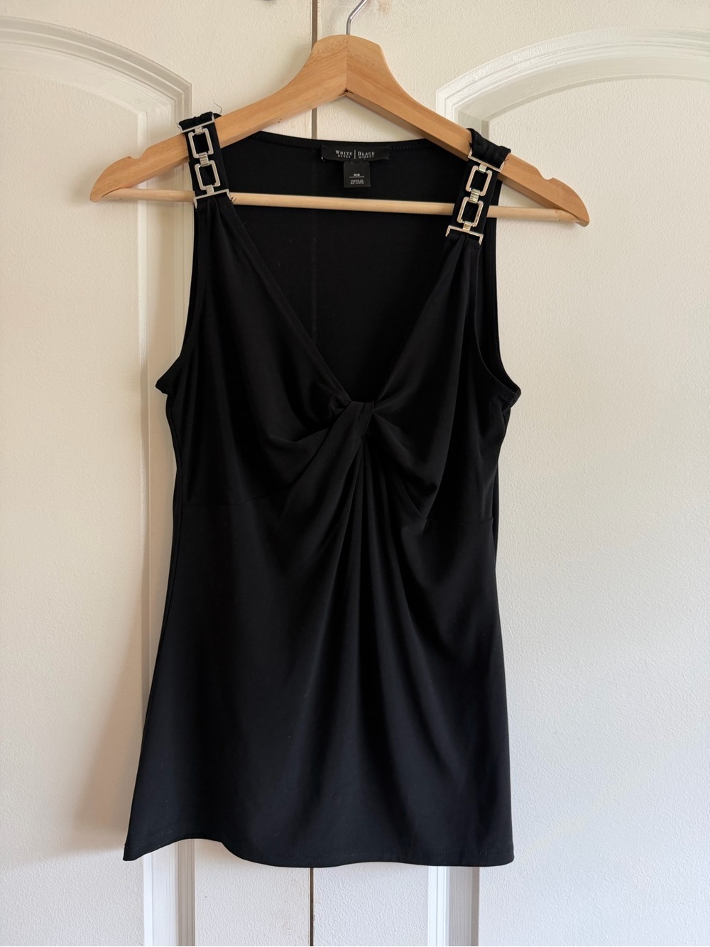 White House Black Market Black Twist-Front Tank with Chain-Link Straps